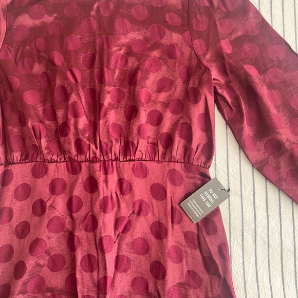 Express Burgundy Long Sleeve Polka Dot Dress - Picture 2 of 3